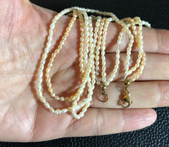 Vintage Peach Cream Genuine Cultured Pearl Multi Strand Necklace Baroque 17″ P19