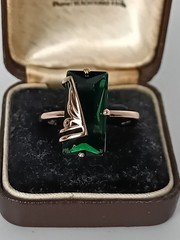Vintage 1990-s 14 Ct Rolled Gold Emerald Ring Size UK P, US 7 1/2 – Hallmarked!