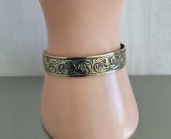 Vintage DANECRAFT Vermeil Sterling Cuff Bracelet Raised Leaf Vine Pattern 6.5″