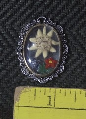 Antique Victorian Encapsulated EDELWEISS Flower Pendant Signed WEST GERMANY