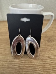 Vintage 925 Sterling Silver Open Oval Dangle Drop Hook Earrings 2.75in No Stone