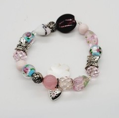 Floral Charm Bracelet Stackable Beaded Stretch One Size PASTEL COLORS OSFM