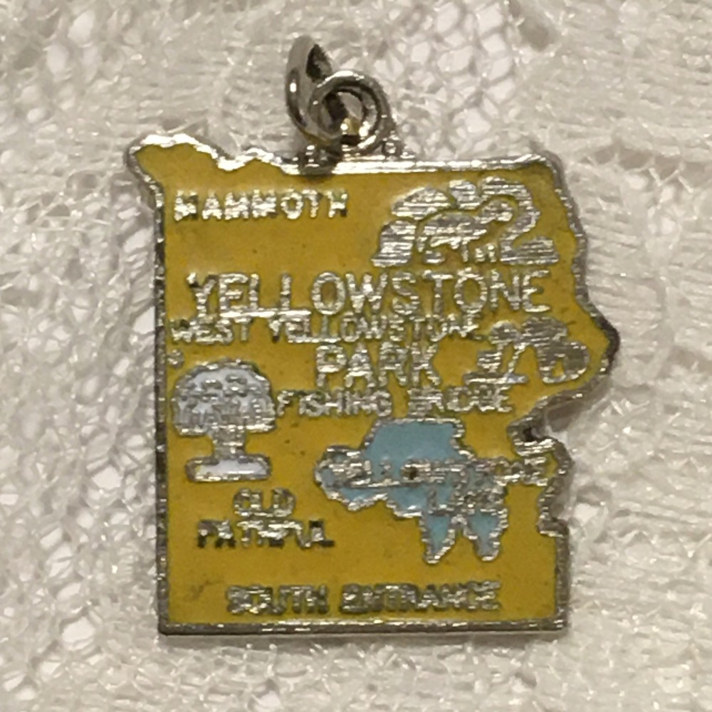 Vintage Yellowstone Park Charm Enameled Souvenir Wyoming Silver Tone
