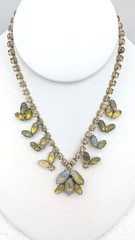 Vintage Givre Glass Necklace Rhinestone Blue Green Opalescent Prong Set