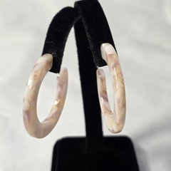 Acrylic Resin C-Shaped Hoop Earrings White and Lavender Polished Tortoise Shell