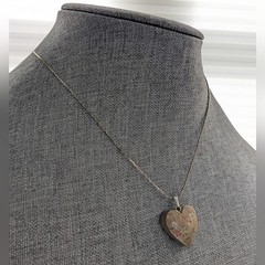Vintage Cottagecore Wood Heart Floral Love Dainty Silver Tone Feminine Necklace