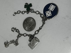 Vtg Silver Tone Charm Bracelet 1 Charm Sterling 7″ Lucky Clover Phone Love B731