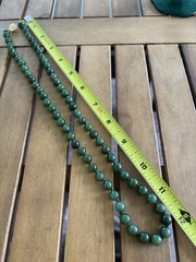 Jade Jadite 65 Bead Necklace Hand Knotted Gold Over 925 Clasp 1970 MCM Green 24”