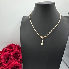 1928 Jewelry Gold Tone Faux Pearl Pink Rose Victorian Revival Drop Necklace 15″