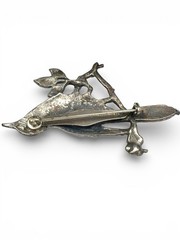 Brooch Bird On A Branch Leaves Floral Silver Tone 1930’s To 50’s
