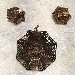Vintage Clip On Earrings and Pendant Copper Tone Glitter Resin Stones *Missing 1
