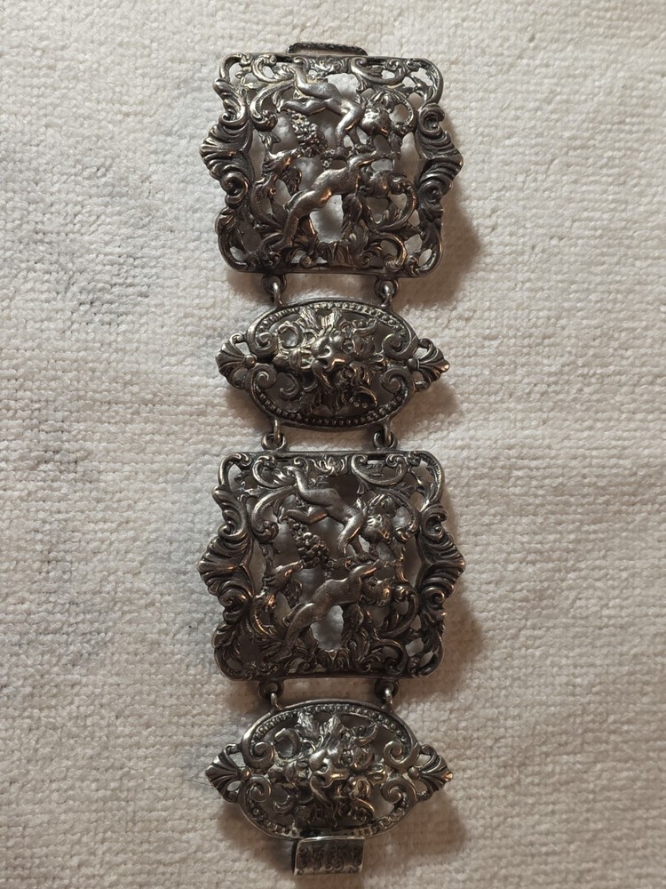 Vintage Cini Sterling 925 Cherub & Lion Bracelet Italian Renaissance Revival