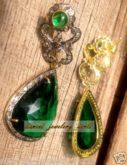 2.95ctw Rose Cut Diamond Emerald Studded Silver Vintage Stunning Earring Jewelry