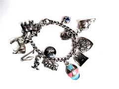 Sterling Silver Charm Bracelet Antique- Lil’ Eightball + 11 Other S/S Charms