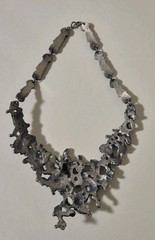 Guy Vidal large Modernist Brutalist ‘hidden bird’ silver plated pewter Necklace
