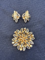 Vtg Set Of Julianna Aurora Borealis Crystals Pin Brooch & Clip On Earrings
