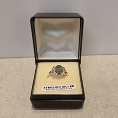 Sterling Silver 925 Irish Celtic Connemara Green Marble Ring
