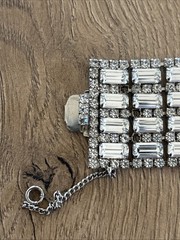 Vtg Wide Rhinestone Bracelet Multiple Rows Baguette & Round Cut Stones