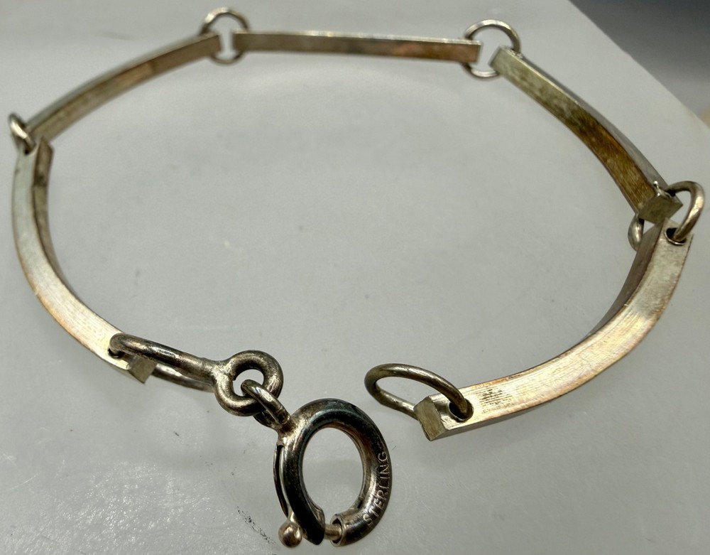 VINTAGE ESTATE STERLING SILVER PANEL BAR LINK MEN WOMEN UNISEX BRACELET SIGNED