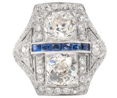 Art Deco Style 3Ct Lab Created Diamond &Sapphire Halo 14K White Gold Finish Ring