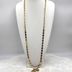 Vintage Dog Tag Link Necklace Gold Tone Flapper Length 48″