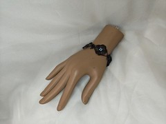 Black Enamel Ornate Victorian Inspired Bracelet With Blue And Crimson Stones