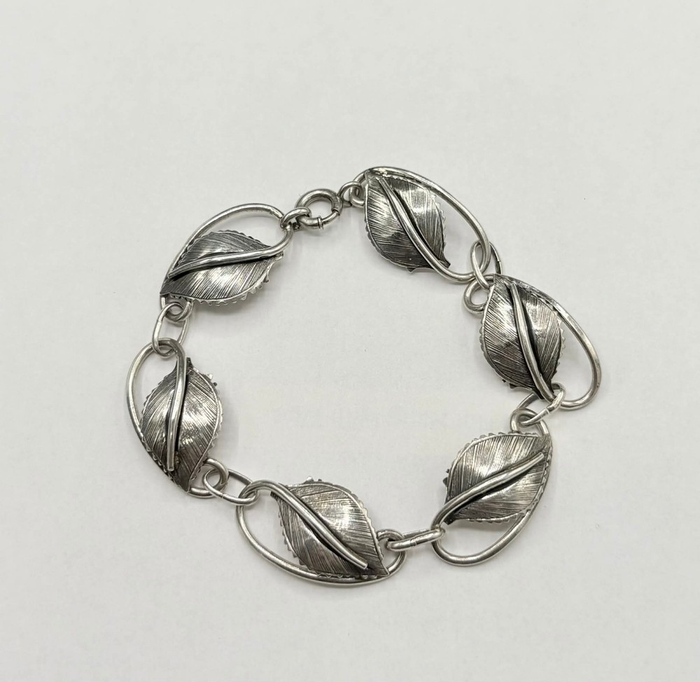 DANECRAFT 925 Sterling Silver – Vintage Floral Leaf Chain Bracelet, 7.5 Inch