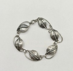 DANECRAFT 925 Sterling Silver – Vintage Floral Leaf Chain Bracelet, 7.5 Inch