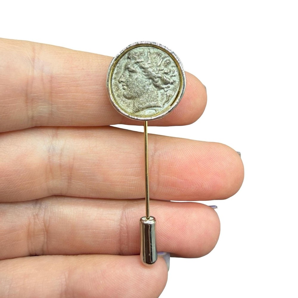 Signed vintage Kenneth Lane coin cameo stick pin lapel brooch