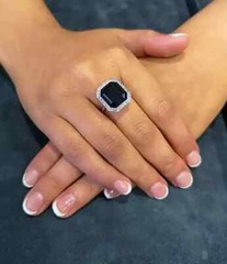 3.00 CT Black Emerald Cut Onyx CZ Women’s Halo Wedding Ring In Solid 925 Silver