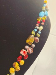 Vintage Artisan Lampwork Glass Necklace Multicolor UV Reactive Glowing Beads