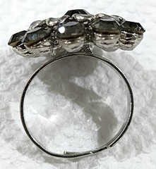 Ring Adjustable Flower Shaped Ring Black Stones plus Other Silver & Trim Vtg