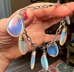 Unique Vintage French Opalescent Opaline Glass Teardrop Cha Cha Charm Bracelet