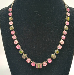 Vintage Mariana Swarovski Crystal Necklace Pink Green Silver Tone Israel