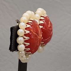 Vtg Bead Necklace Earrings Faux Pearls Layered Peach Art Glass Hong Kong 31″