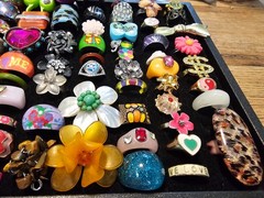 Lot of 100 Rings Retro Glass Rhinestone 1960s 1970s Vintage Groovy Boho Fun