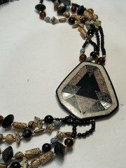 Vintage Inlaid Abalone Necklace Asymmetrical Statement Bold Four Strand