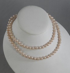 Vintage Signed Monet 30″ Faux Pearl 6.4mm Glass Bead Strand Necklace M0416