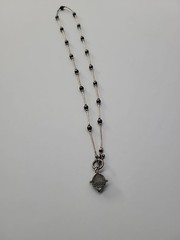 Vintage Silver Tone Hematite Pendant Necklace Bar Beaded Toggle Jewelry