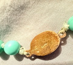 Antique Chinese Export stone beaded Sterling Gold Plated closure necklace 26.5
