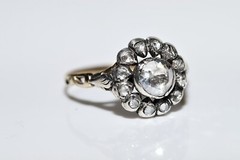 Antique Circa 1900s 14k Gold Top Silver Natural Rose Cut Diamond Ring