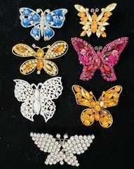 Lot 65 Vtg BUTTERFLY BROOCH Rhinestone Enamel 925 800 Silver GF Monet Trifari