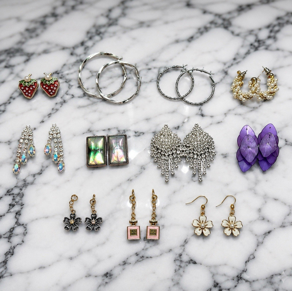 Women’s Fashion Earrings Mixed Lot 20 Pairs Multicolor Rhinestone