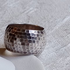 Vintage Patina Sterling Silver Thailand Hammered Disco Dome Ring 6 3/4 1/2 wide