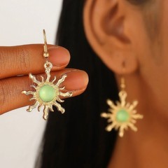 Bohemian Vintage Zinc Alloy Sun Drop Earrings with Green Stone