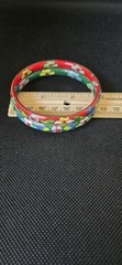 VINTAGE FLORAL CLOISONNE ENAMEL BANGLE BRACELET SET SZ LARGE