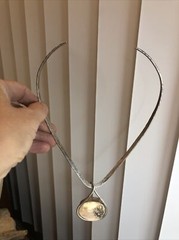2. Vintage 925 Sterling Blue Stone Hammered V Wire Choker Necklace 44.4g, 15″