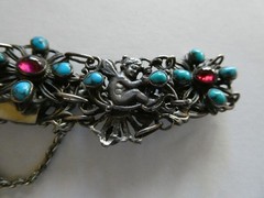 Antique-English Art Nouveau Bracelet with Garnets and Turquoise-Preowned