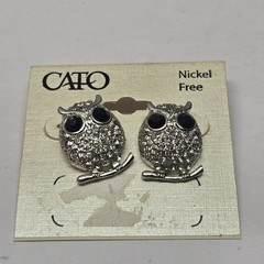 NWT CATO SILVER TONE Owl Earrings Post Nickel Free