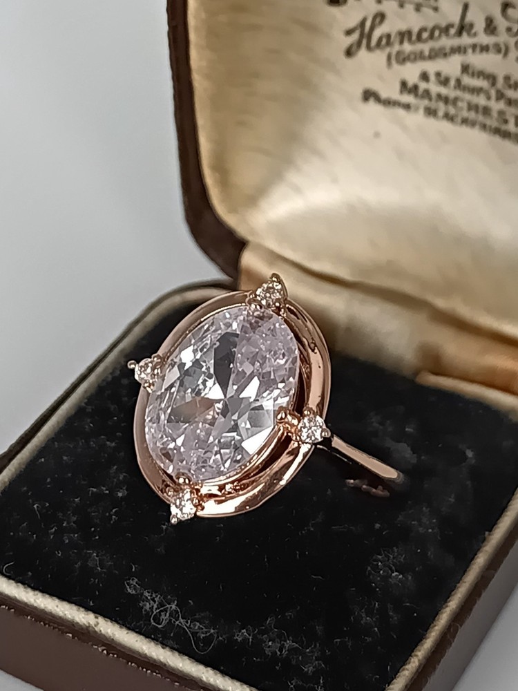 Vintage 1990-s 14 Ct Rolled Gold Zircon Ring Size UK R US 8 1/2 – Hallmarked!